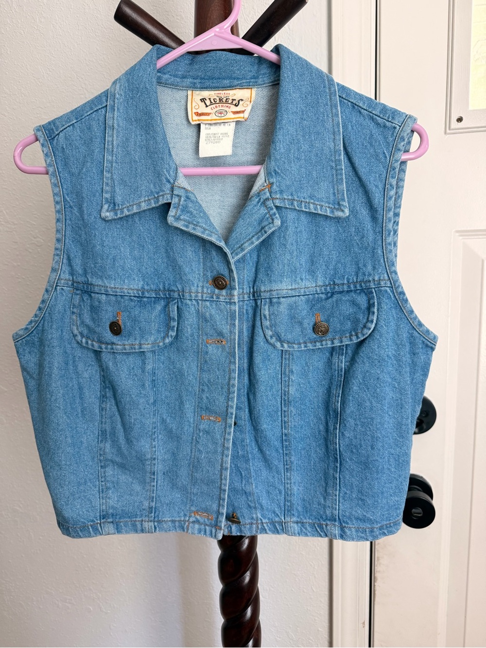 Vintage 80s Tickets Women's Sz L Denim Cropped Button Up Vest USA